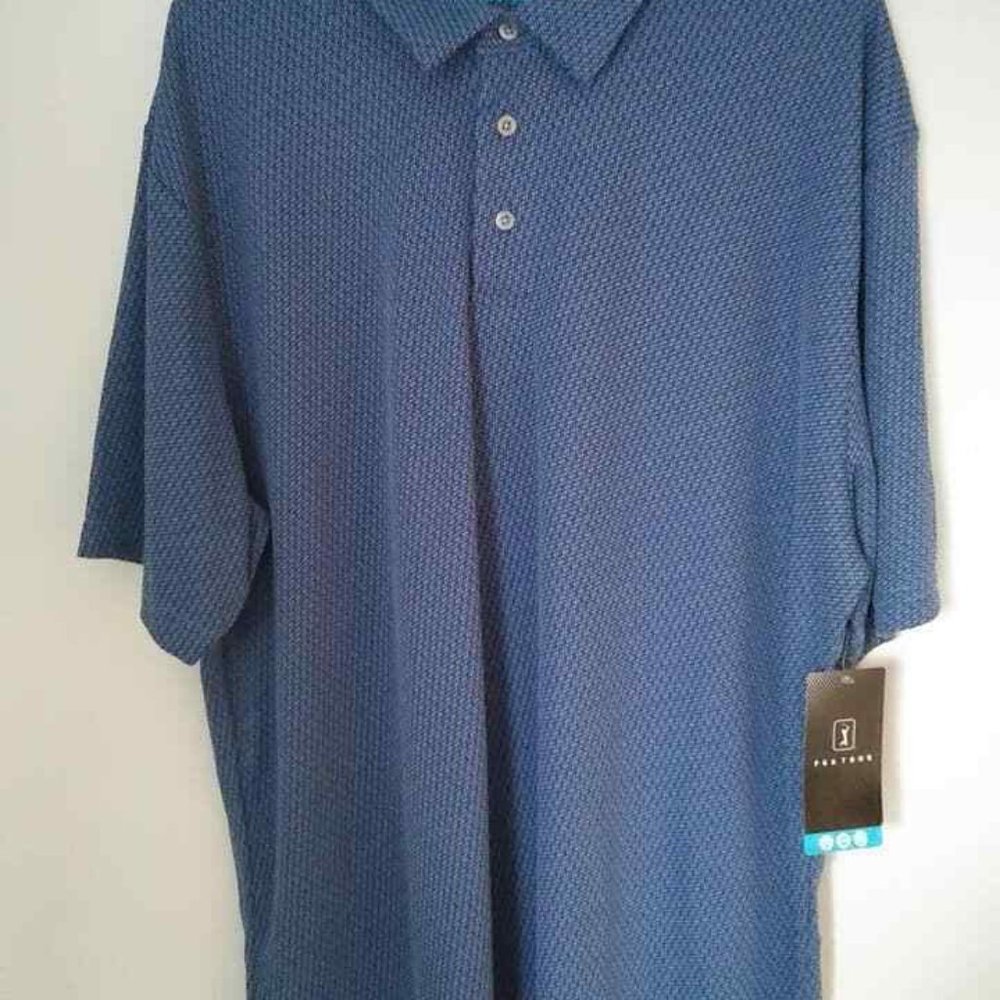 NWT Men's PGA Tour Blue Peacoat Polo Golf Shirt XL